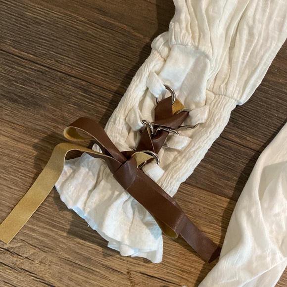 Free People || ‘Bridgette’ Tunic Top Dress Ivory Tie Neck, Lace Up Sleeve - Picture 7 of 11